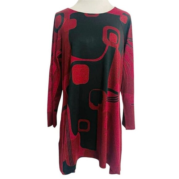 Jess & Jane Size XL  Top Blouse Abstract Art to Wear Boho Lagenlook - Picture 1 of 7
